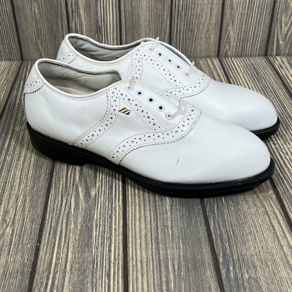 Mizuno MST Classic Golf Shoes Women 8.5 White Leather Cleats 9814 Vintage